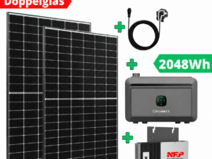 Balkon-Terrassen-Kraftwerke 9 Balkonkraftwerk mit Speicher 1215 Watt & 2 kWh Growatt NOAH 2000 | Plug & Play Schweiz (Kopie)