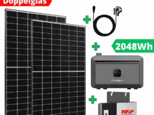 Balkonkraftwerk mit Speicher 1215 Watt & 2 kWh Growatt NOAH 2000 | Plug & Play Schweiz (Kopie)