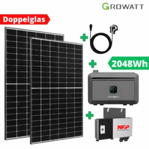 Balkonkraftwerk mit Speicher 1215 Watt & 2 kWh Growatt NOAH 2000 | Plug & Play Schweiz (Kopie)
