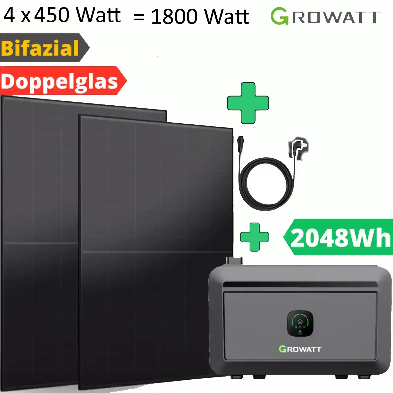 Genehmigungsfrei 2 KW Speicher und bificiale Solarmodule mit 1800 Watt 2 1800 watt