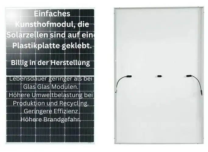 Einfaches Kunsthofmodul, die Solarzellen sind auf eine Plastikplatte geklebt.