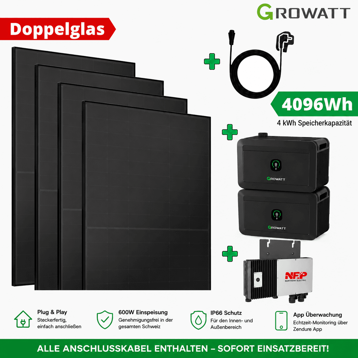 Genehmigungsfrei 4 KW Speicher und Solarmodulen mit 1800 Watt 2 4 Solarmodule und 4kw Batterie