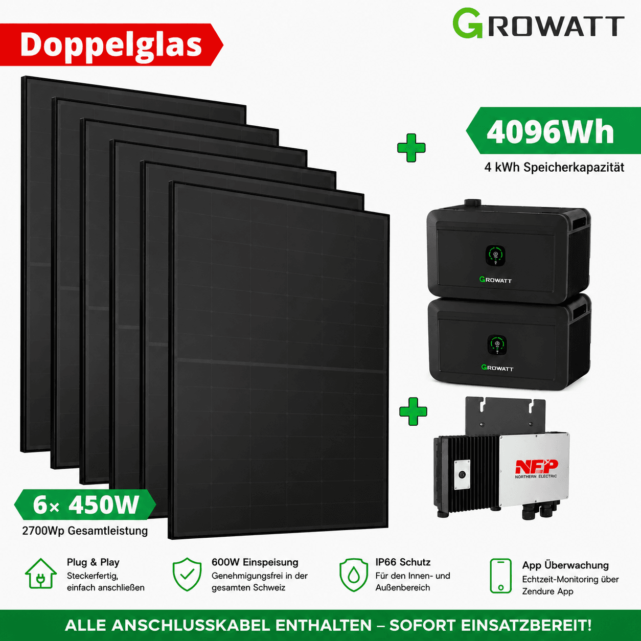 Genehmigungsfrei: 4 kW-Speicher & 6 bifaziale Solarmodule mit 2700 Watt 2 6 Solarmodule4 kw Speicher