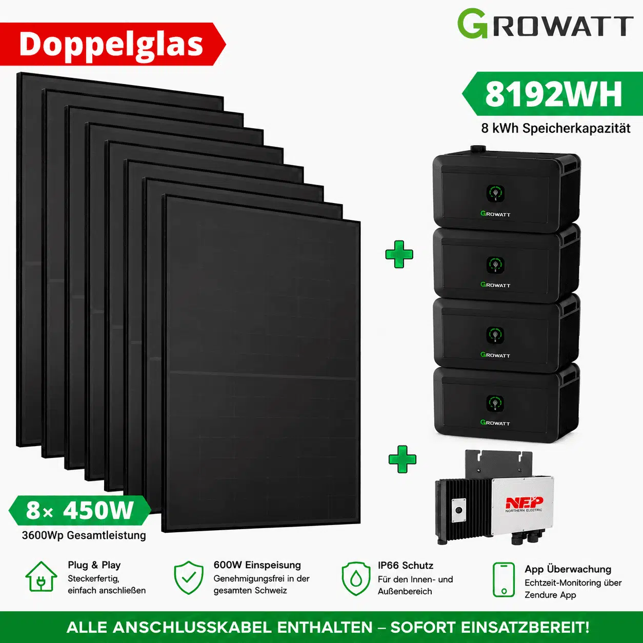 Steckerkraftwerk mit 8 KW Speicher und 8 Solarmodulen mit 3600 Watt 1 Steckerkraftwerk mit 8 KW Speicher und 8 Solarmodulen mit 3600 Watt