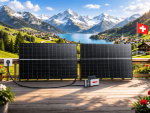 Balkon-Terrassen-Kraftwerke 18 Solaranlage mit Berglandschaft und See
