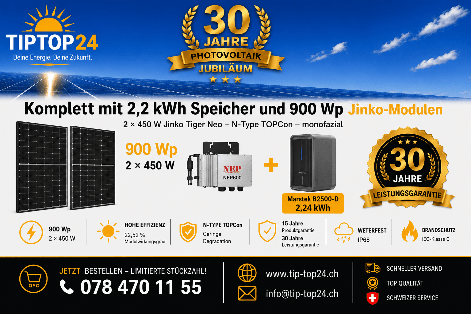 Jinko Balkonkraftwerk 600 W / 900 Wp mit 2,24-kWh-Speicher 2 900wattjinko
