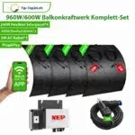 Flexibles Balkonkraftwerk 960/600 W mit vier 240-W-Solarmodulen, NEP 600 und 5-m-Anschlusskabel