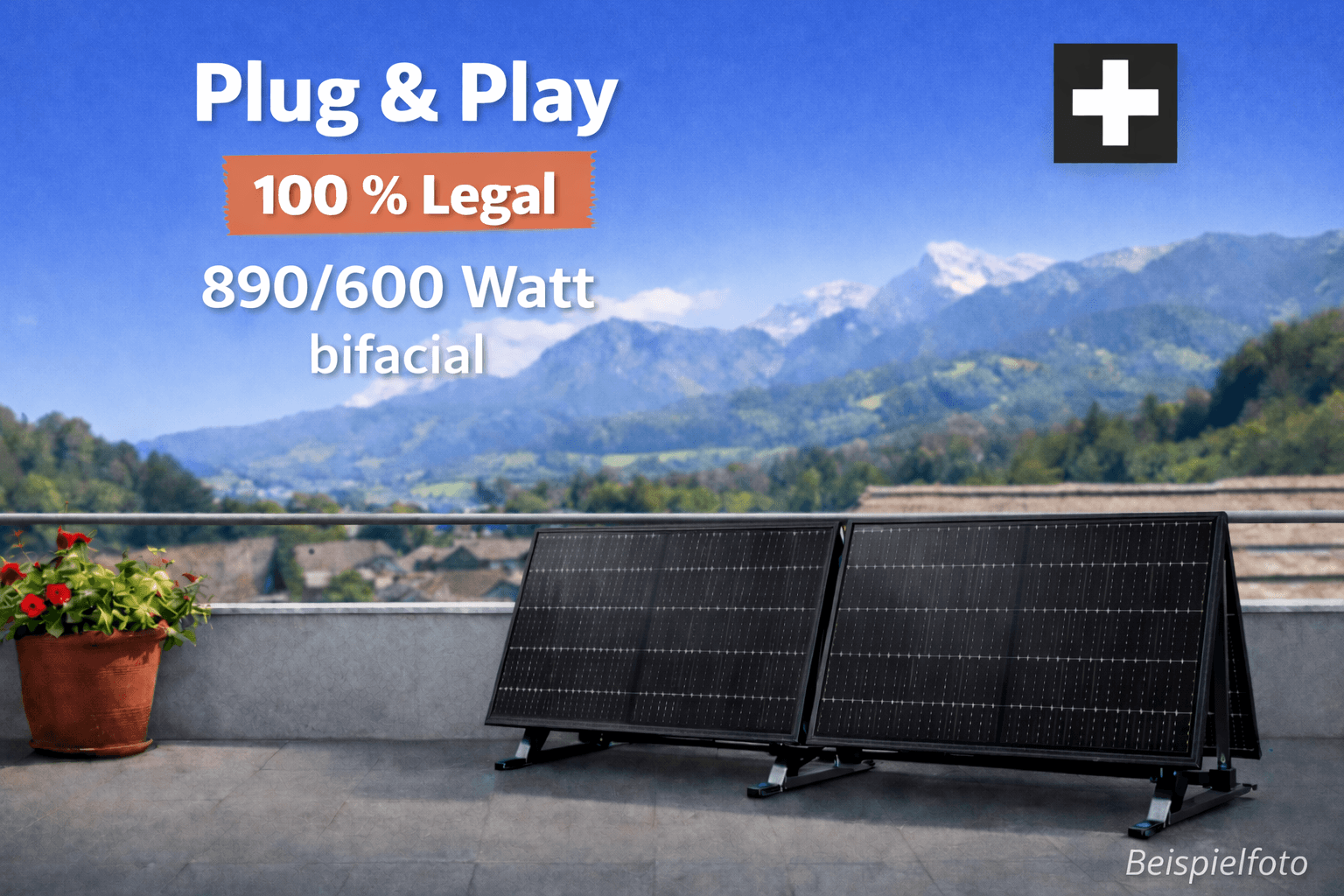 Balkonkraftwerk 890/600 Watt bificial Glas/Glas