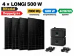 Growatt NOAH 2000 Balkonkraftwerk mit 4 × LONGi 500 W – 2000 Wp, 4096 Wh Speicher, 600 W Schweiz