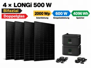 Balkon-Terrassen-Kraftwerke 9 Growatt NOAH 2000 Balkonkraftwerk mit 4 × LONGi 500 W – 2000 Wp, 4096 Wh Speicher, 600 W Schweiz