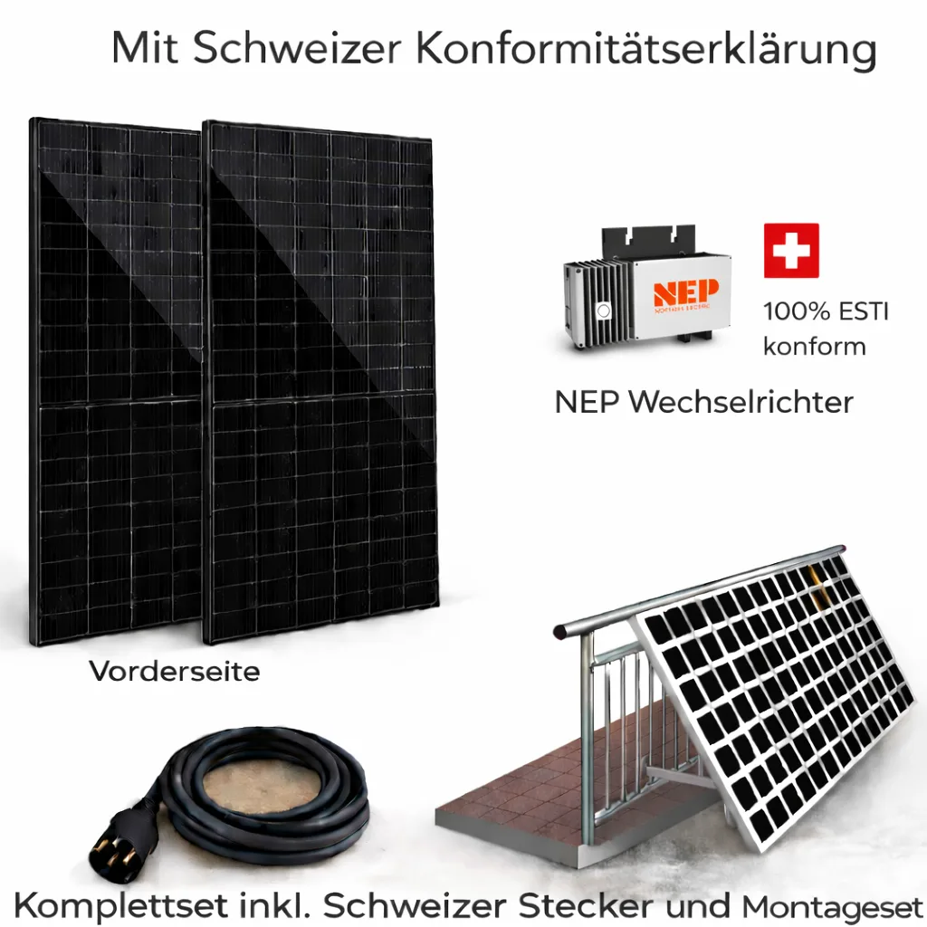 Balkonkraftwerk bifacial, 900 Watt mit 2kwh Speicher, komplett inkl. Halterungen , inkl. Lieferung 2 Kompletset mit Balkonhalterung