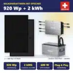 Balkonkraftwerk 920 Wp mit 2 kWh Zendure Speicher: 2 × 460 Wp Full Black Solarmodule mit Zendure SolarFlow und AB2000 Akku, erweiterbar bis 8 kWh, 600 W Schweiz, ESTI-konform, Plug & Play