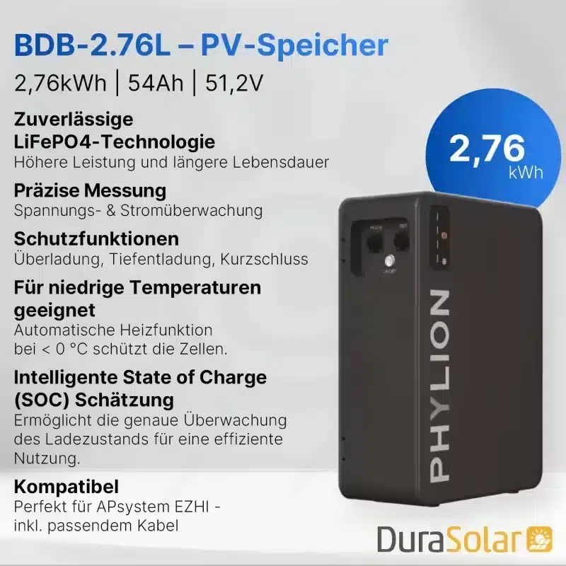 Phylion 2,76 kWh LiFePO4 Batteriespeicher – IP65 mit Heizmatte für APsystems EZHI 3 Phylion Batteriespeicher – technische Eigenschaften